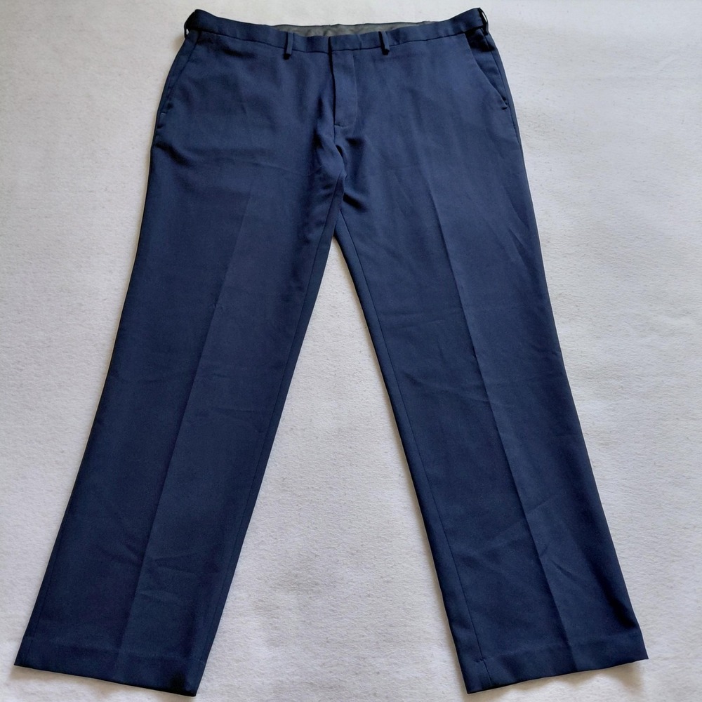 Haggar Straight Fit Pants Mens 42x32 Blue All Day Comfort Dress Slacks Stretch